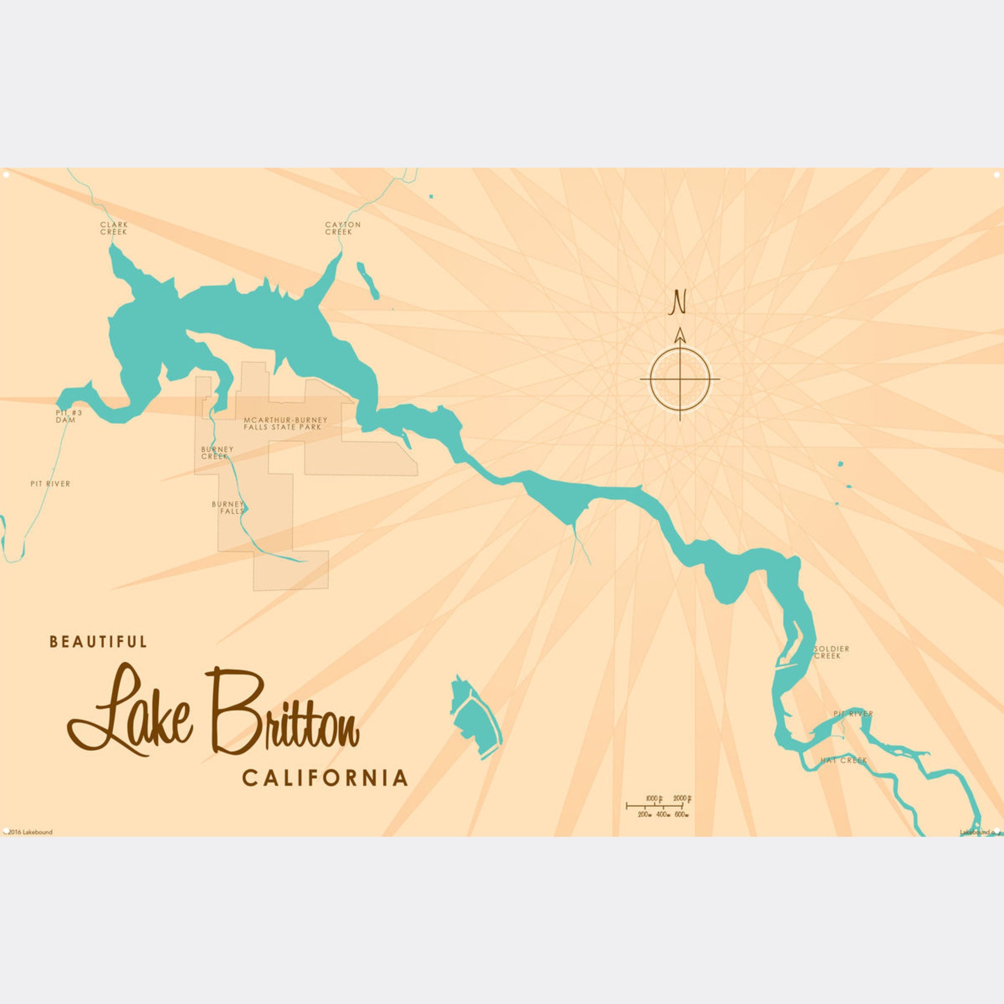 Lake Britton California, Metal Sign Map Art