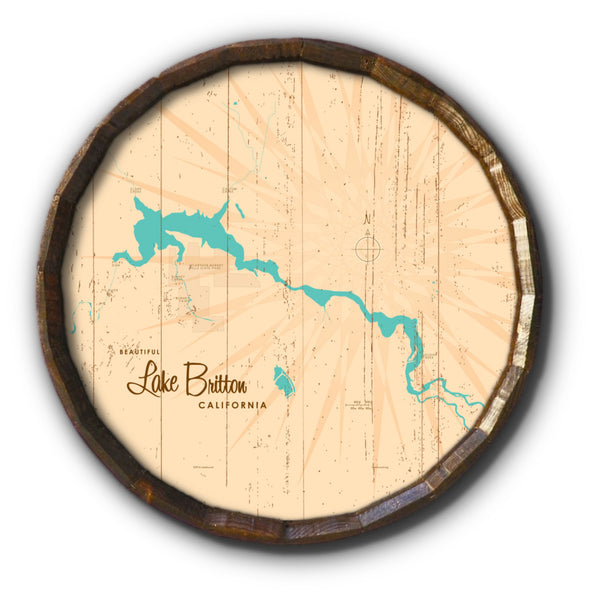Lake Britton California, Rustic Barrel End Map Art
