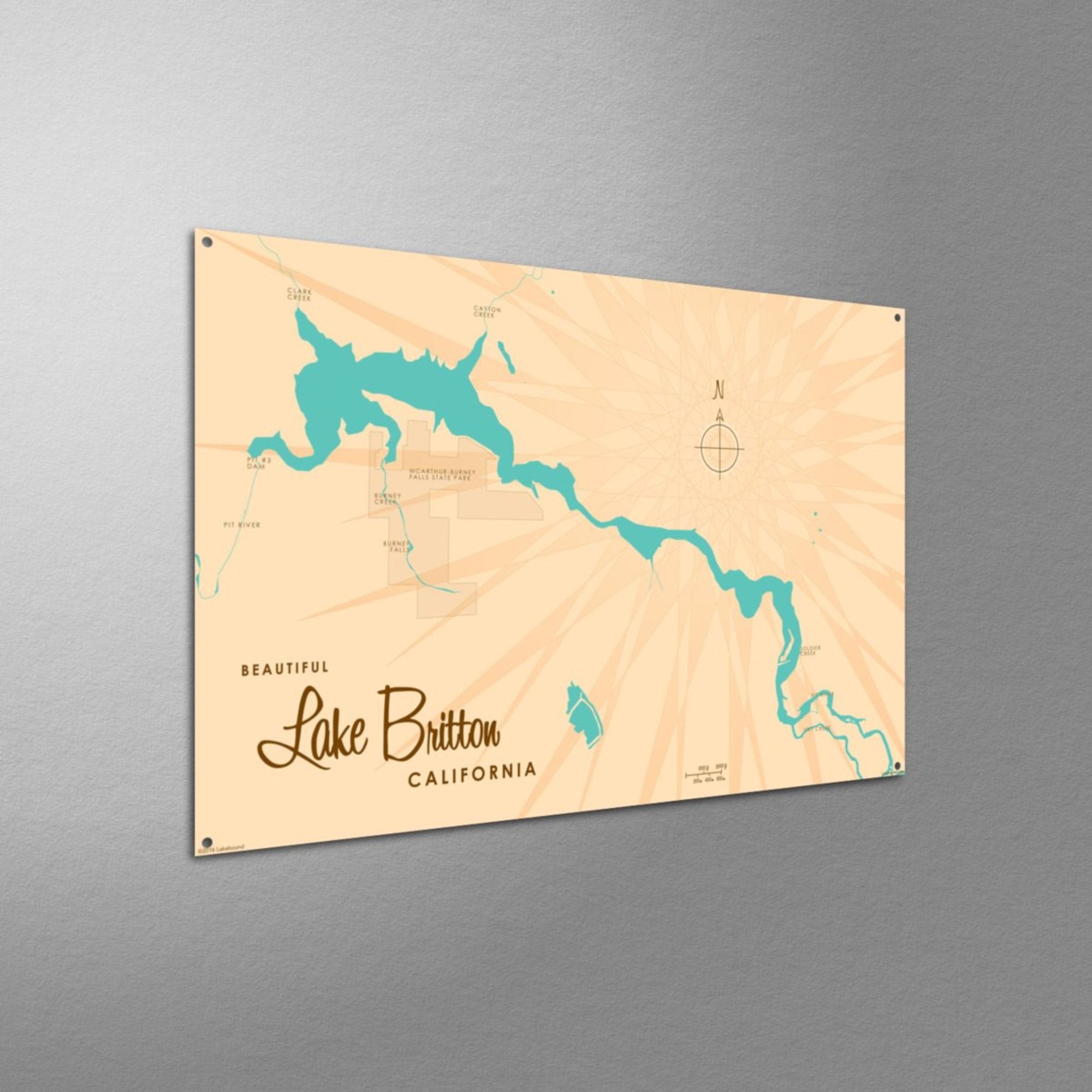 Lake Britton California, Metal Sign Map Art