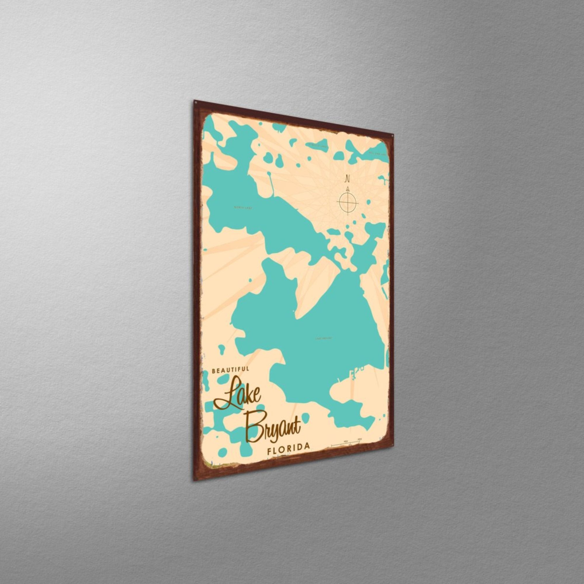 Lake Bryant Florida, Rustic Metal Sign Map Art