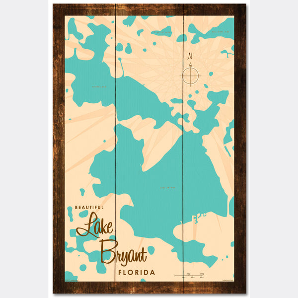 Lake Bryant Florida, Rustic Wood Sign Map Art