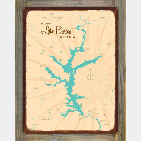 Lake Burton Georgia, Wood-Mounted Rustic Metal Sign Map Art