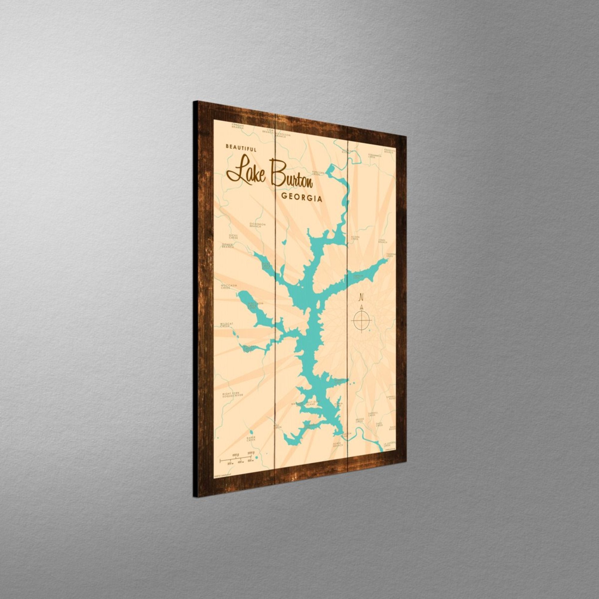 Lake Burton Georgia, Rustic Wood Sign Map Art