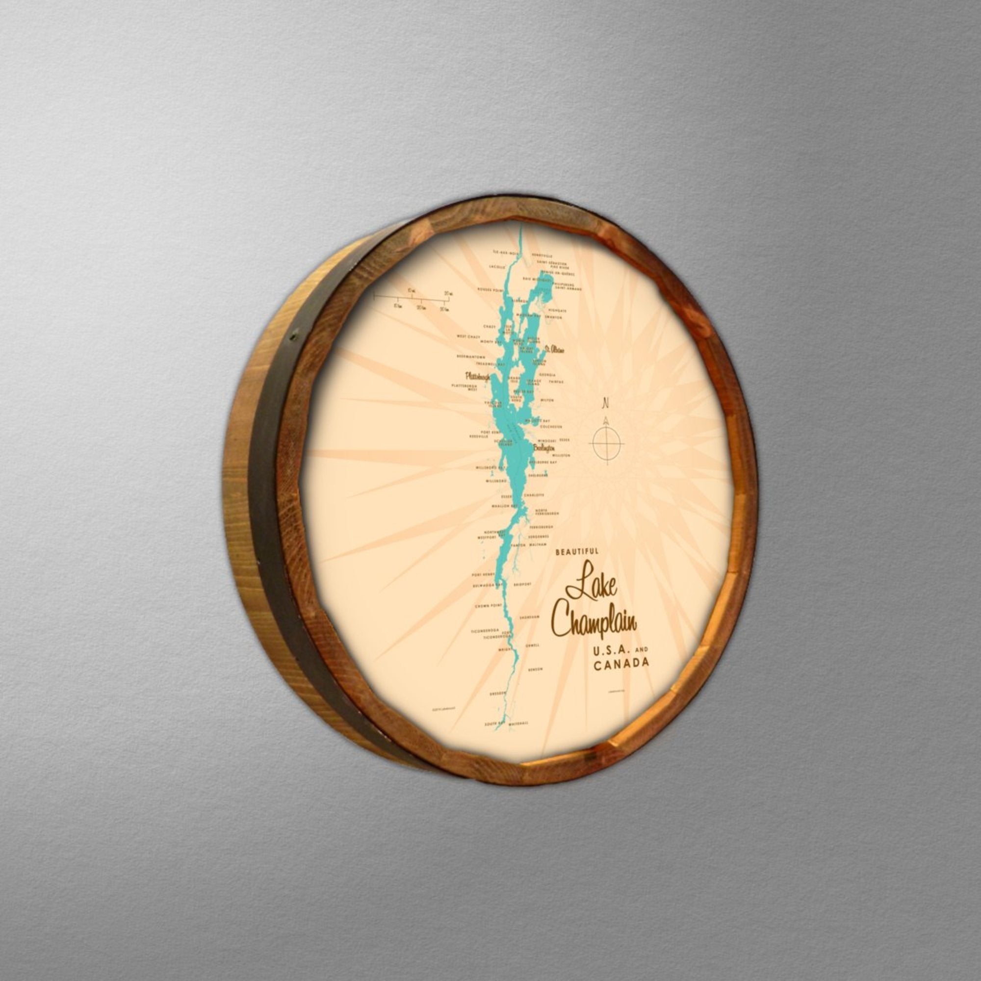 Lake Champlain New York, Barrel End Map Art