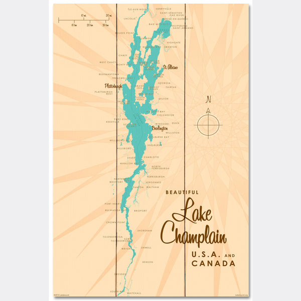 Lake Champlain New York, Wood Sign Map Art