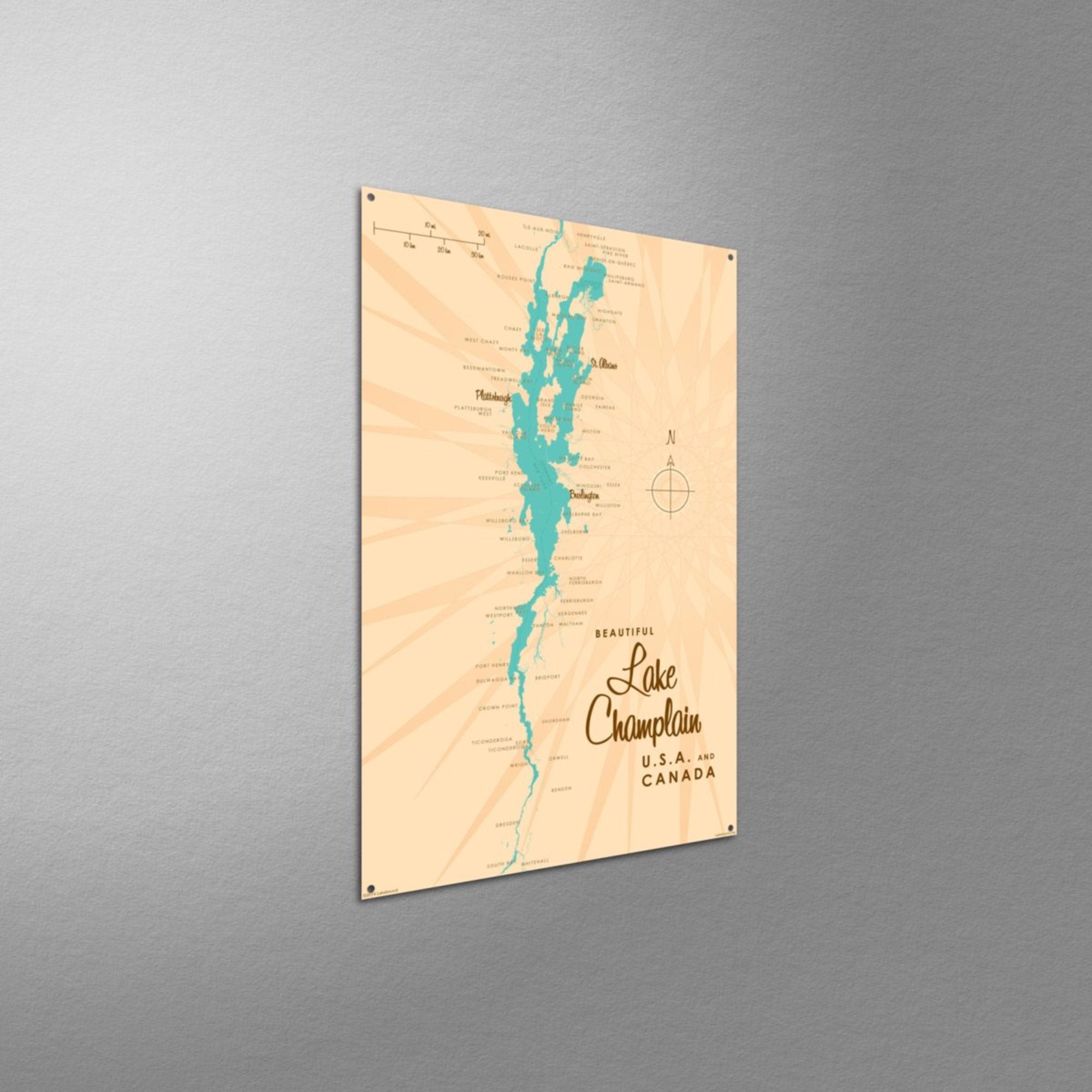 Lake Champlain New York, Metal Sign Map Art