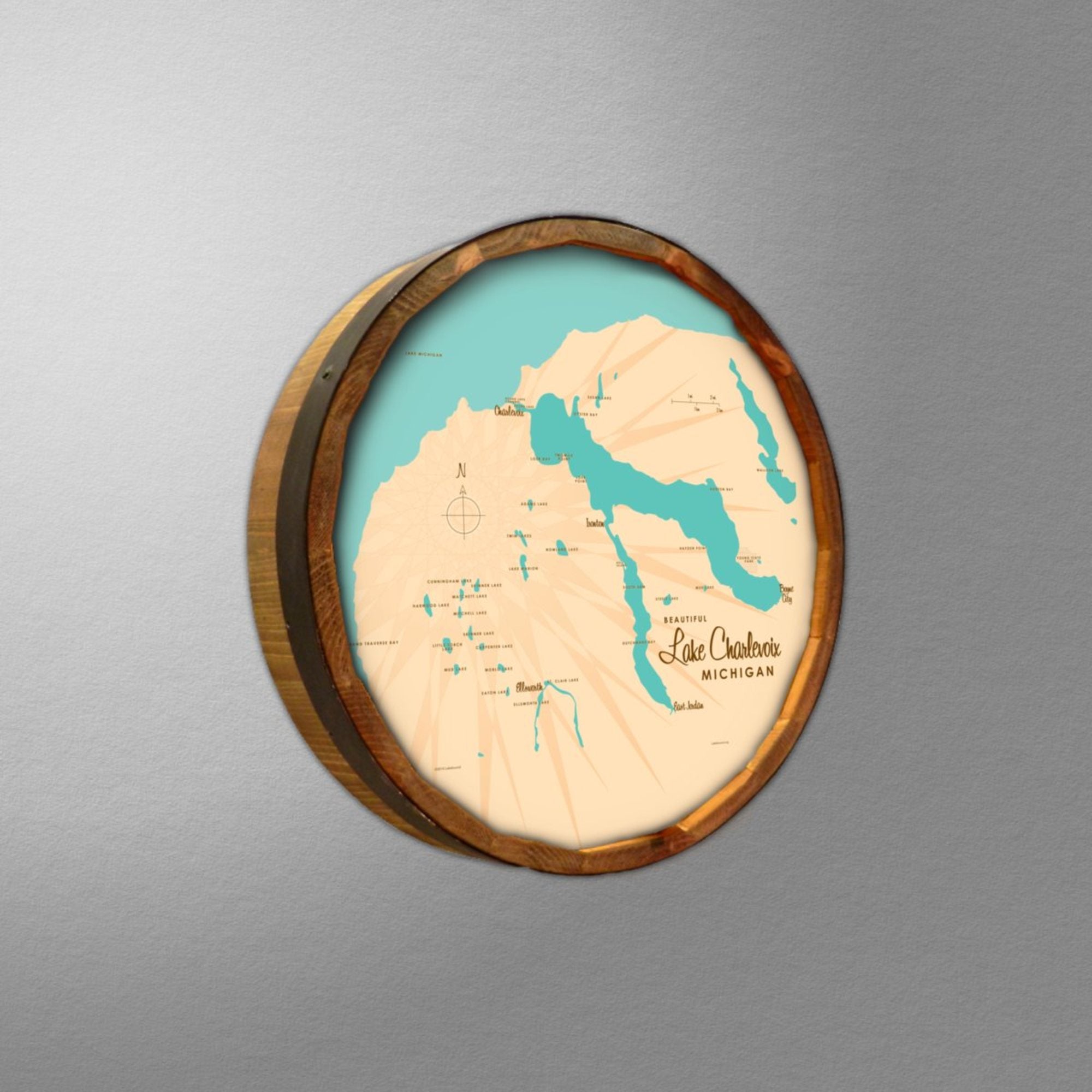 Lake Charlevoix, Barrel End Map Art