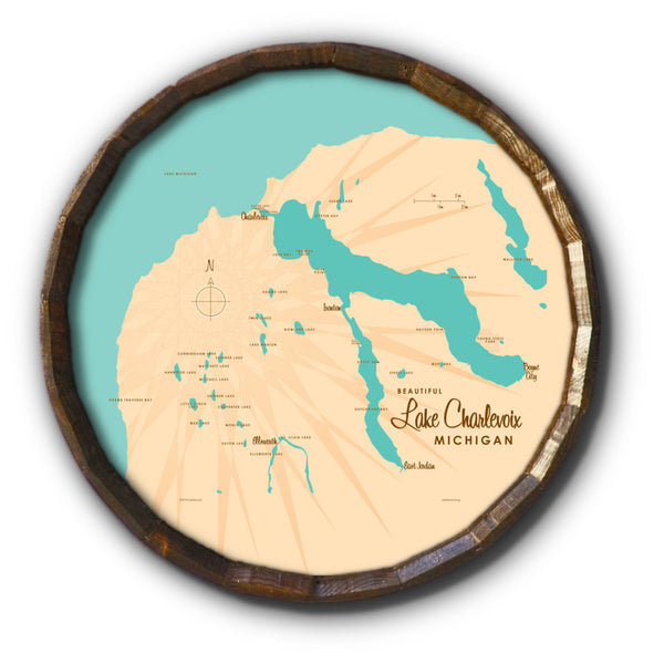Lake Charlevoix, Barrel End Map Art
