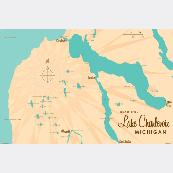 Lake Charlevoix Michigan, Metal Sign Map Art