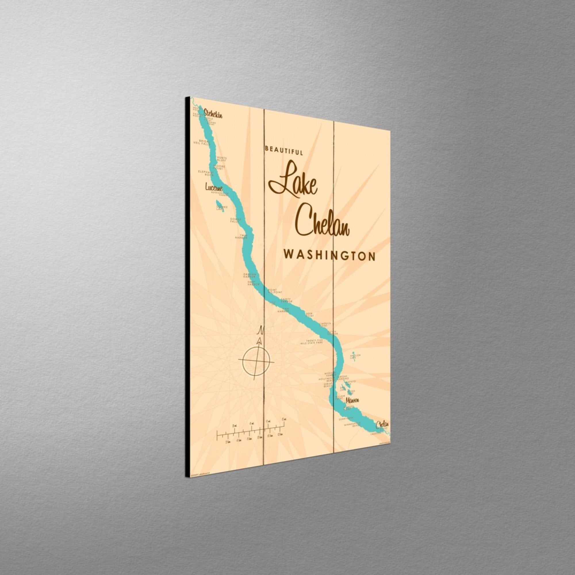 Lake Chelan Washington, Wood Sign Map Art