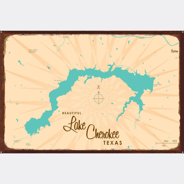 Lake Cherokee Texas, Rustic Metal Sign Map Art