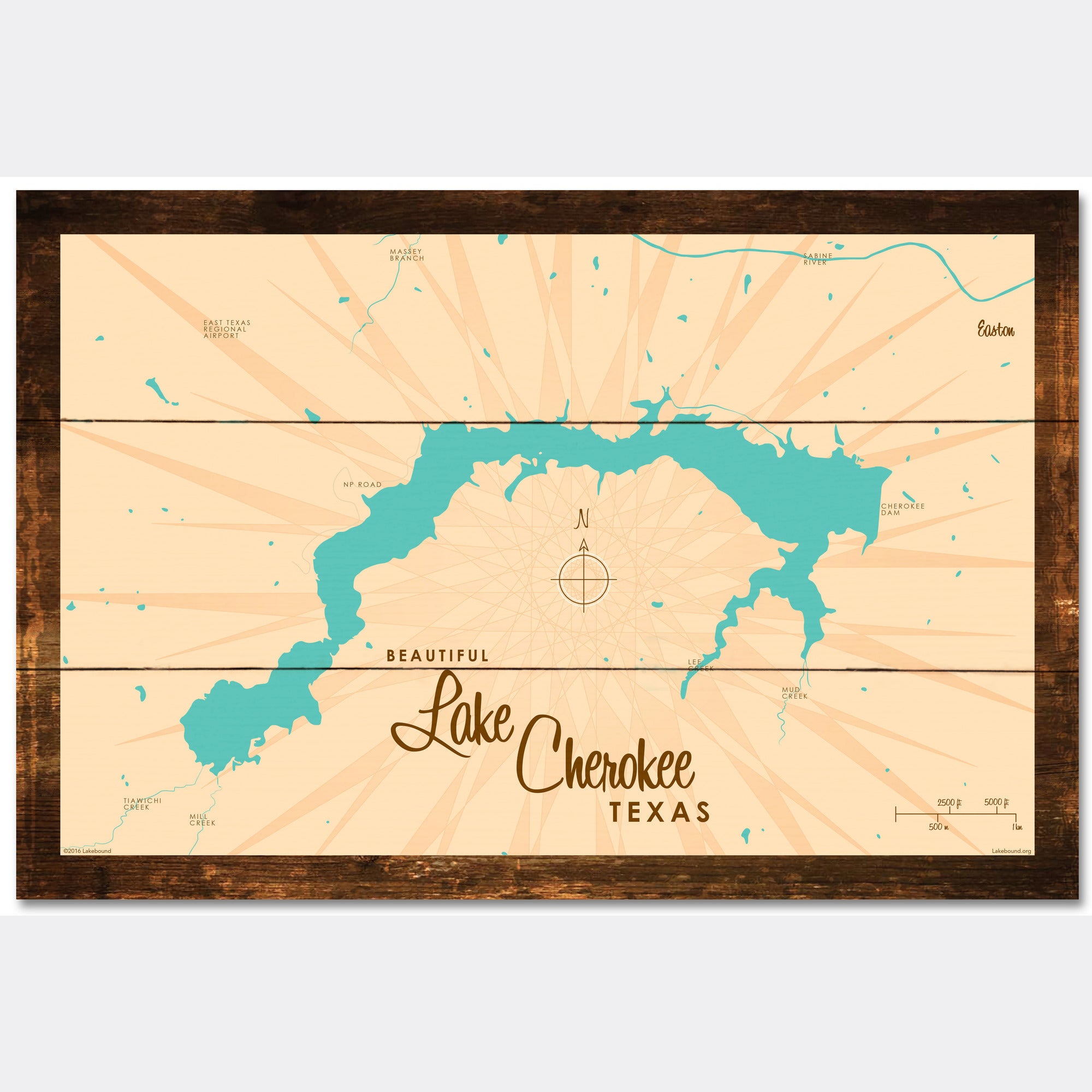 Lake Cherokee Texas, Rustic Wood Sign Map Art