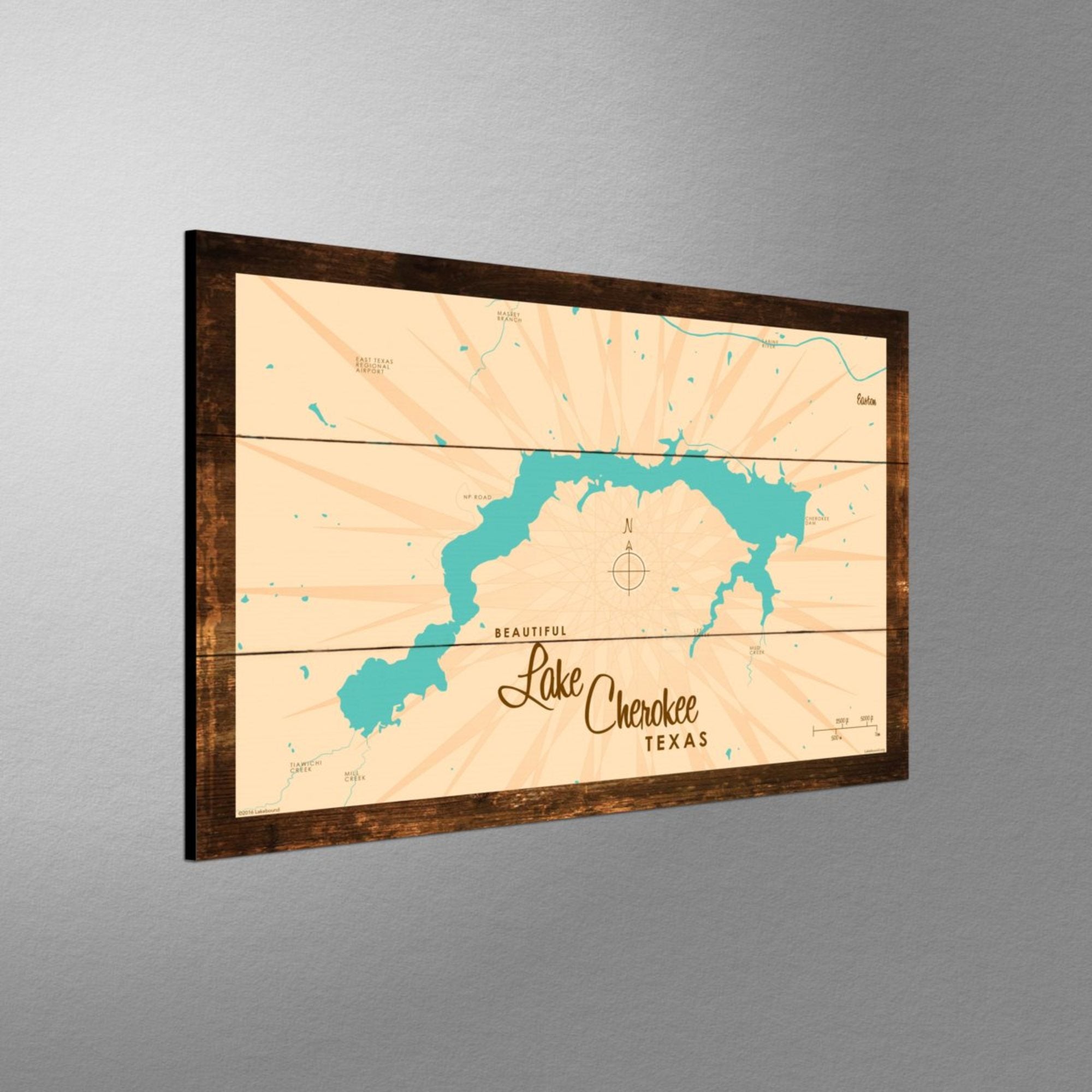 Lake Cherokee Texas, Rustic Wood Sign Map Art