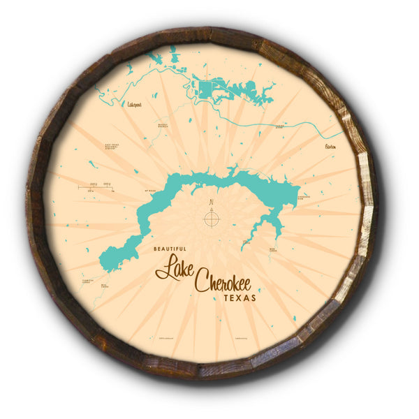 Lake Cherokee Texas, Barrel End Map Art