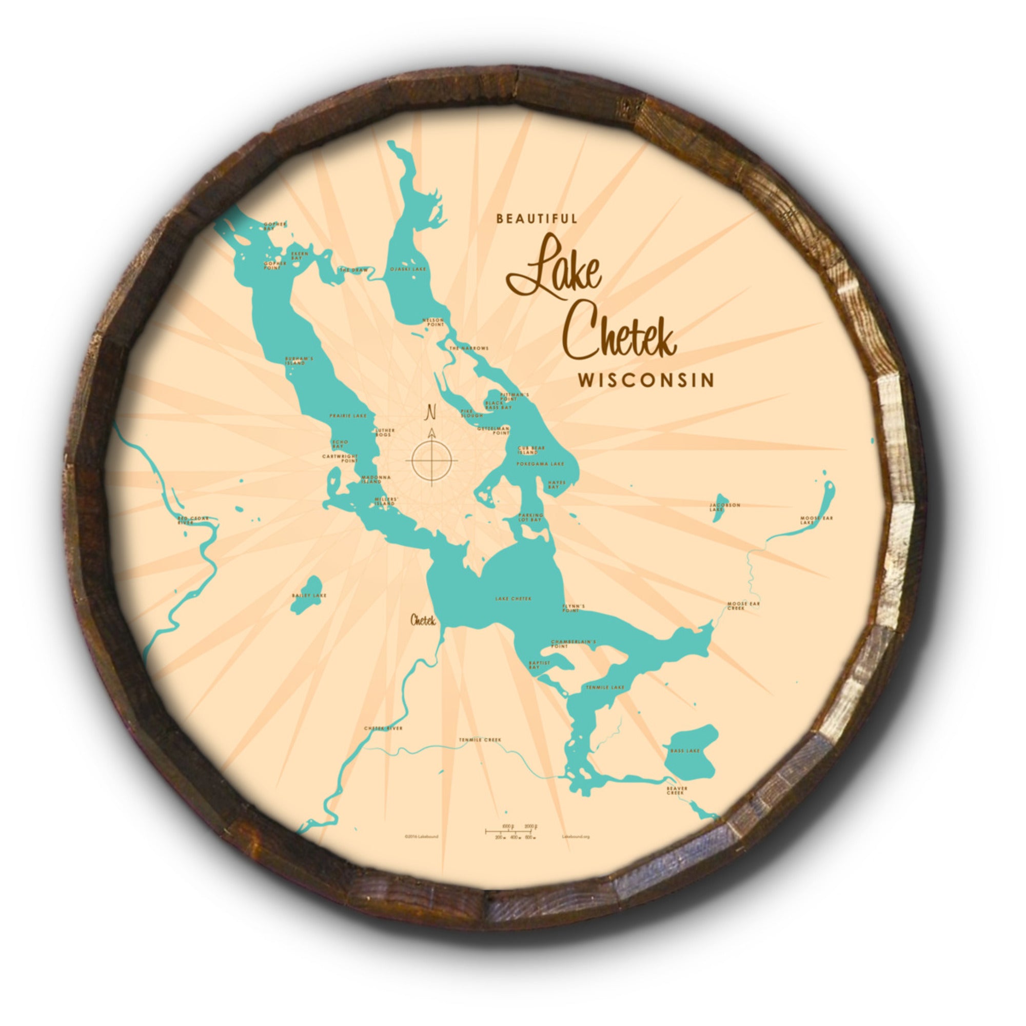Lake Chetek Wisconsin, Barrel End Map Art