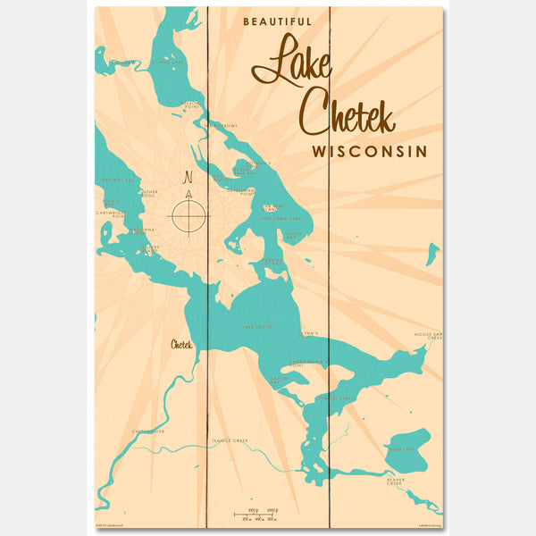 Lake Chetek Wisconsin, Wood Sign Map Art