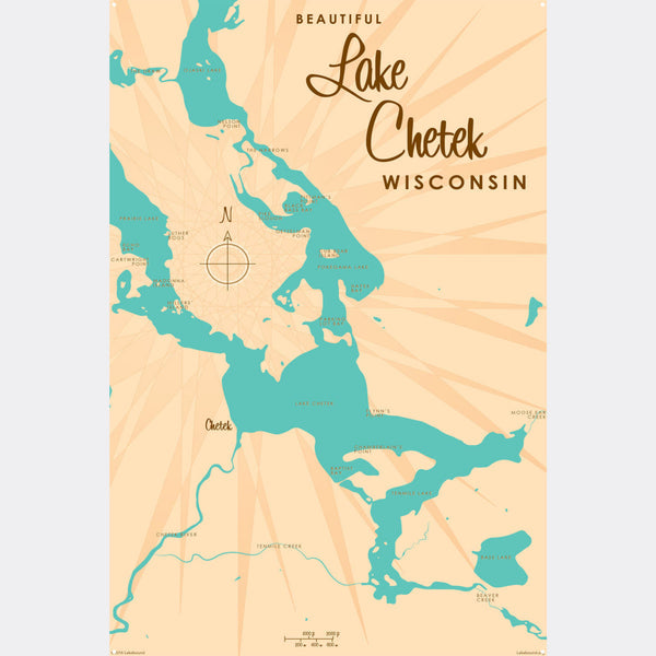 Lake Chetek Wisconsin, Metal Sign Map Art