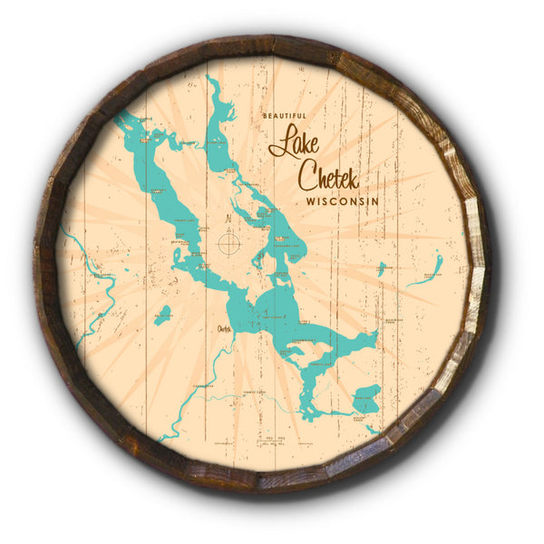 Lake Chetek Wisconsin, Rustic Barrel End Map Art