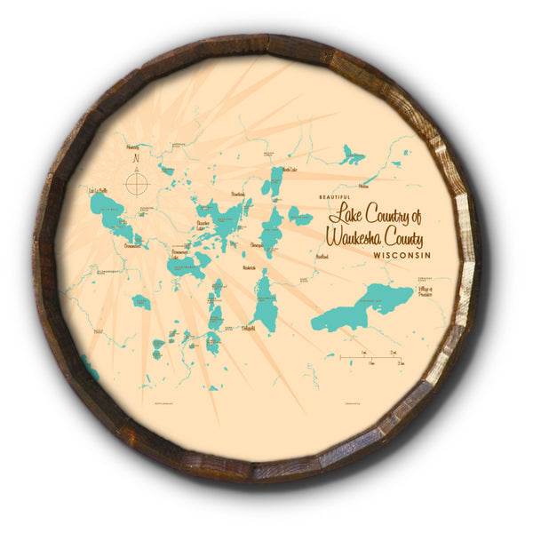 Lake Country Waukesha County Wisconsin, Barrel End Map Art