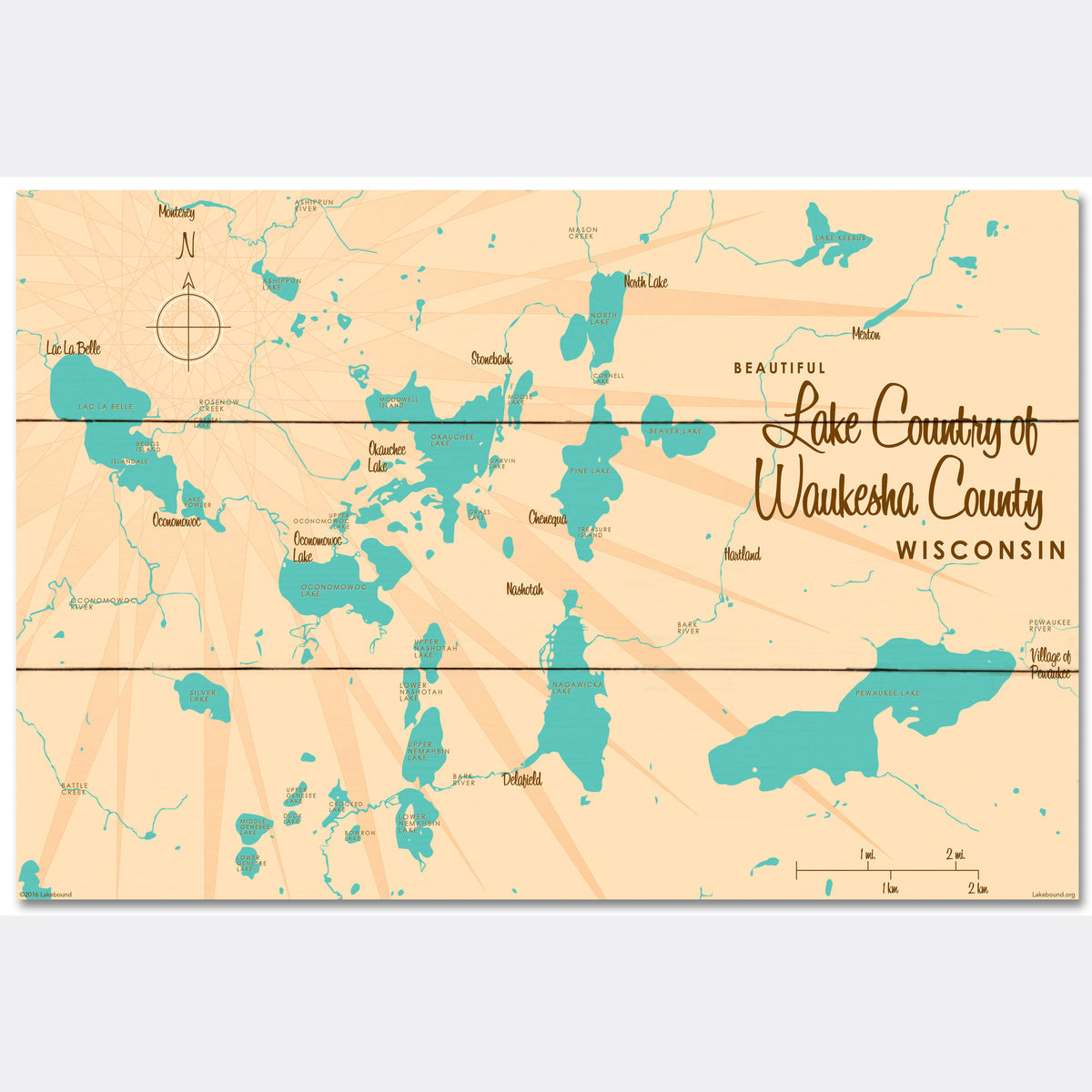 Lake Country Waukesha County Wisconsin, Lake Map Wood Sign – Lakebound®