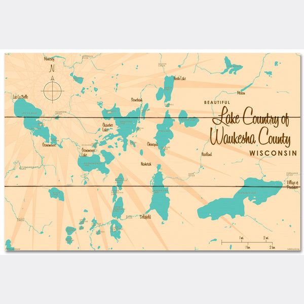 Lake Country Waukesha County Wisconsin, Wood Sign Map Art