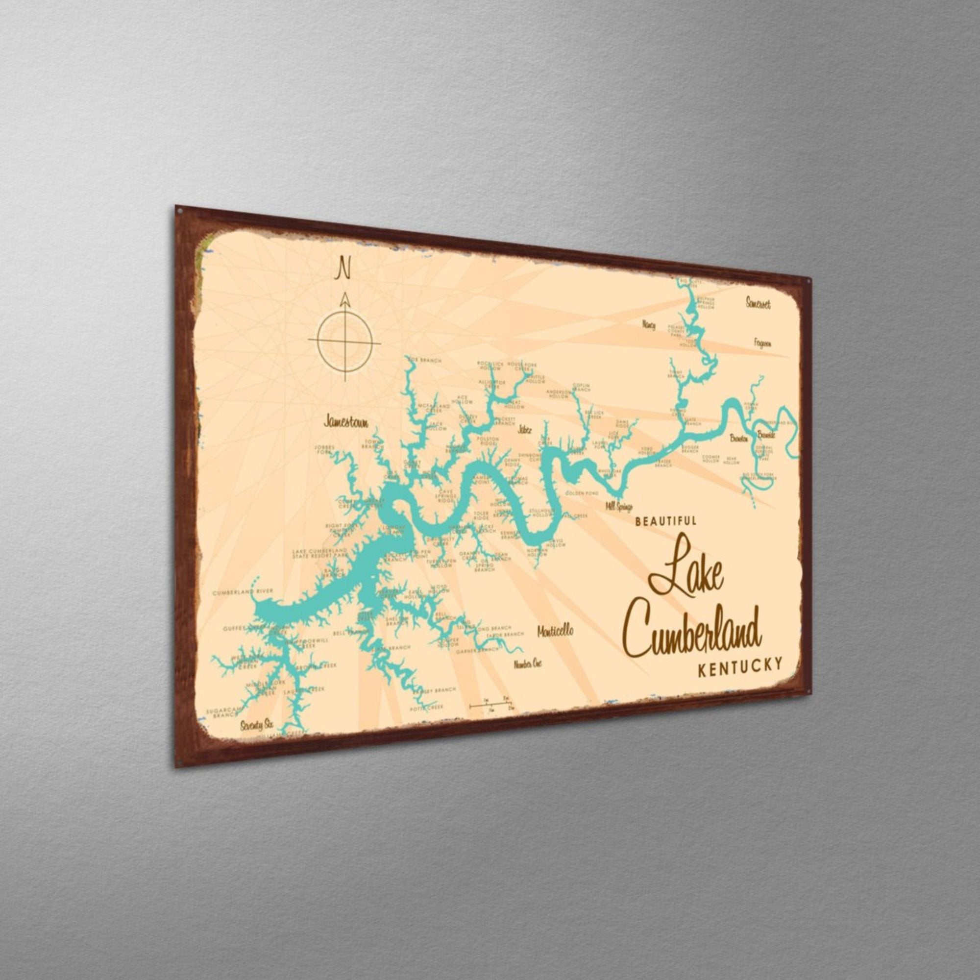 Lake Cumberland Kentucky, Rustic Metal Sign Map Art