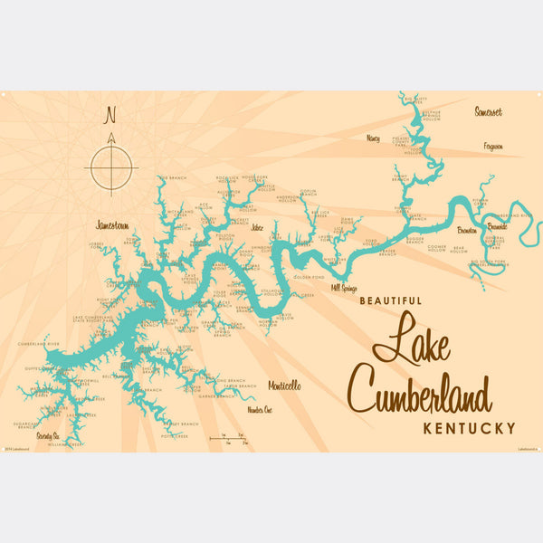 Lake Cumberland Kentucky, Metal Sign Map Art