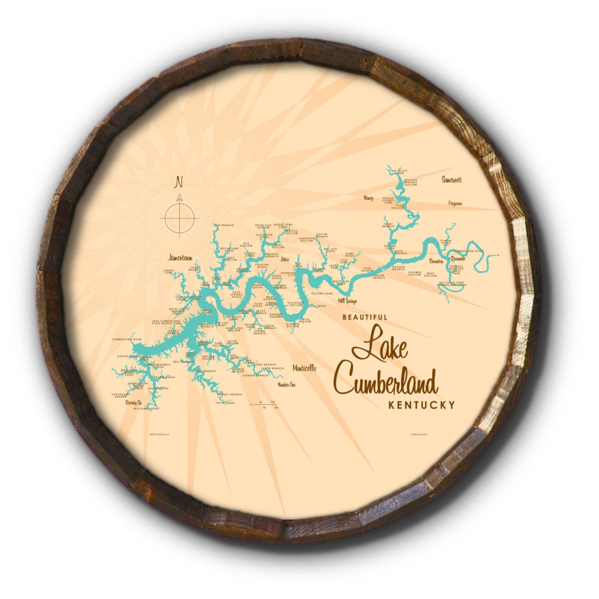 Lake Cumberland Kentucky, Barrel End Map Art