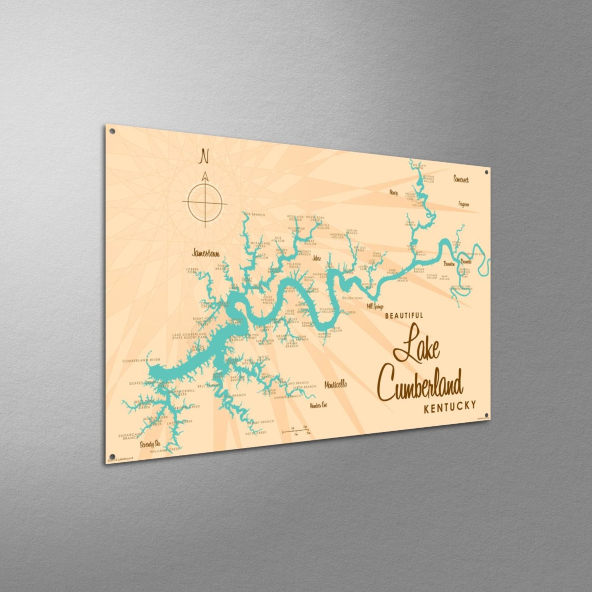 Lake Cumberland Kentucky, Metal Sign Map Art
