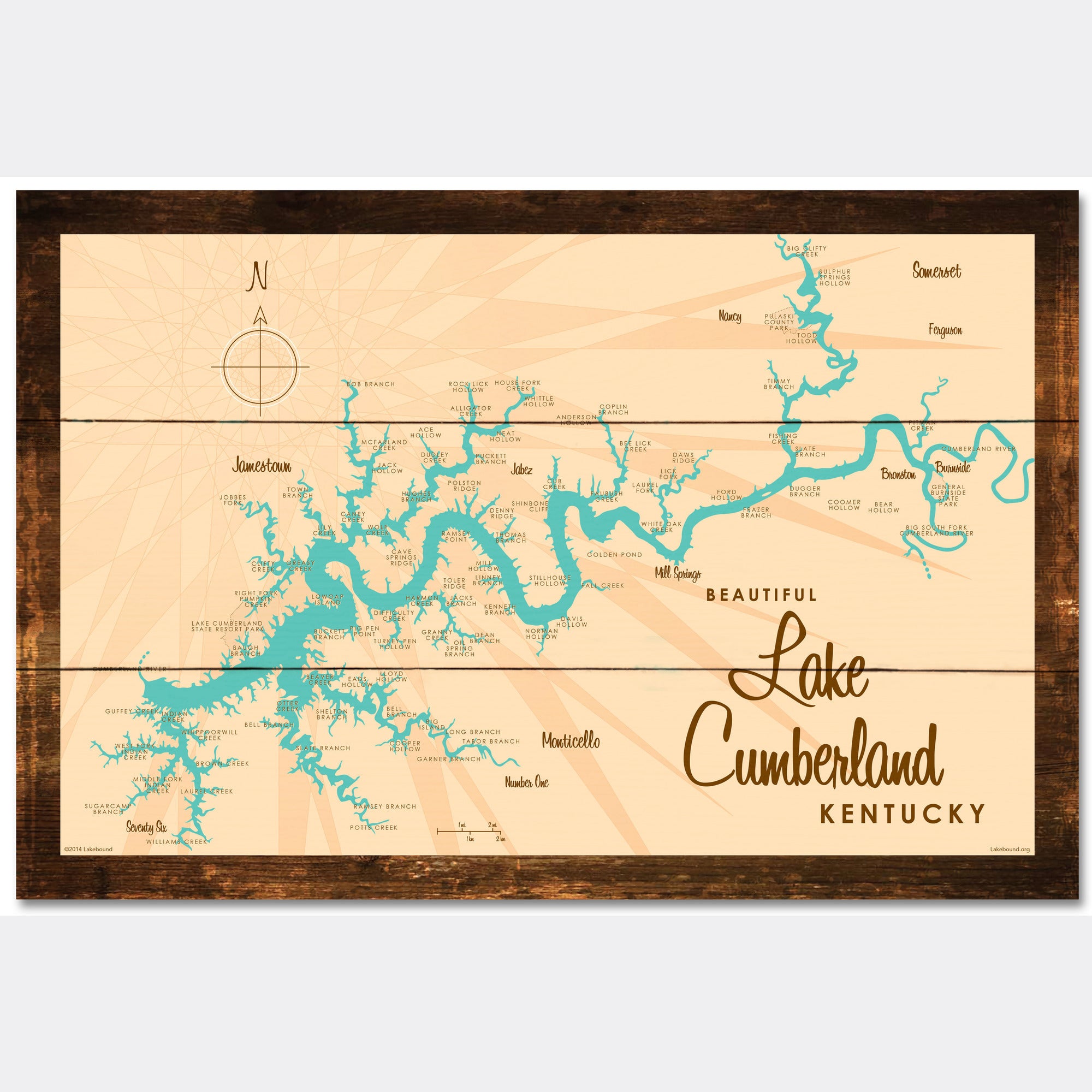 Lake Cumberland Kentucky, Rustic Wood Sign Map Art