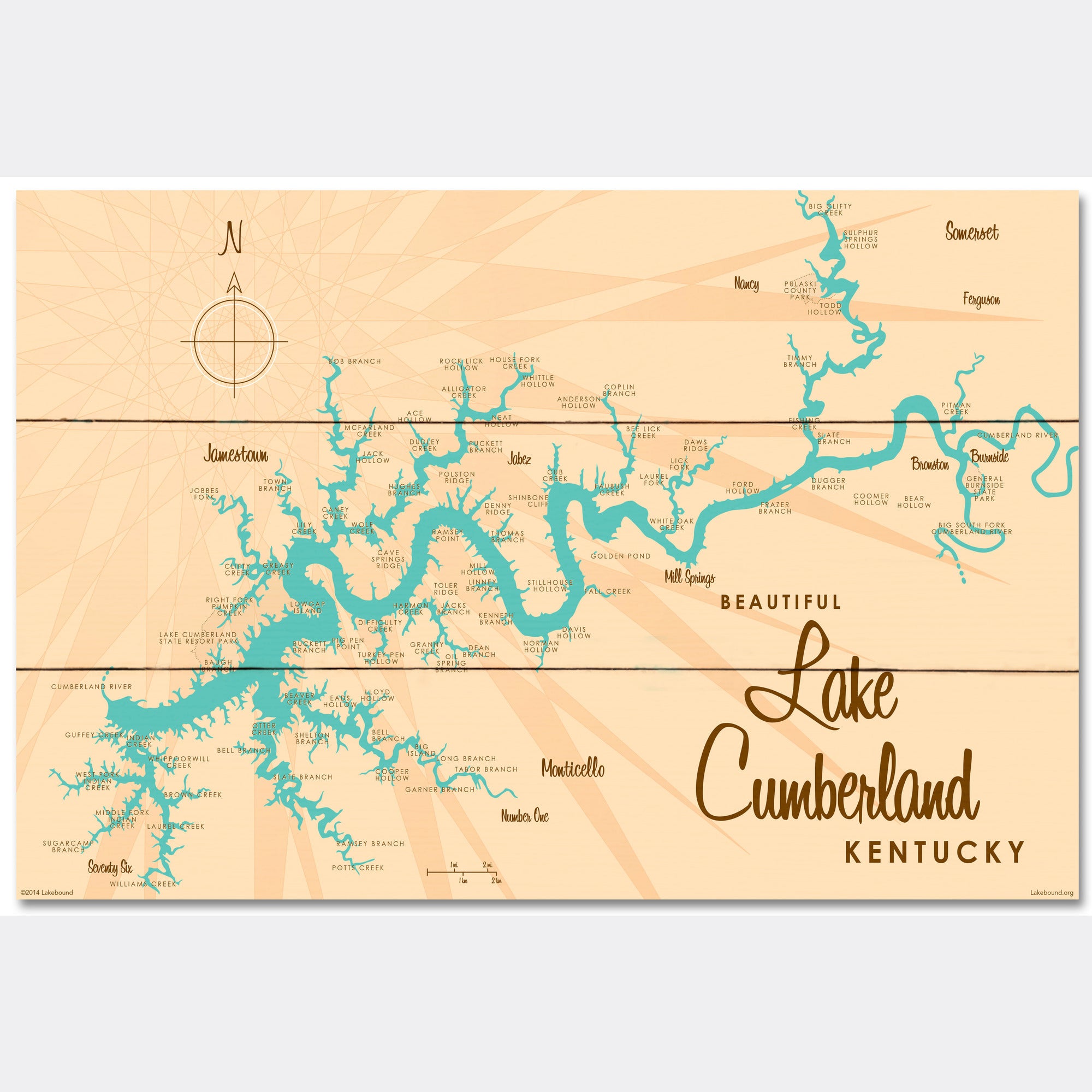 Lake Cumberland Kentucky, Wood Sign Map Art