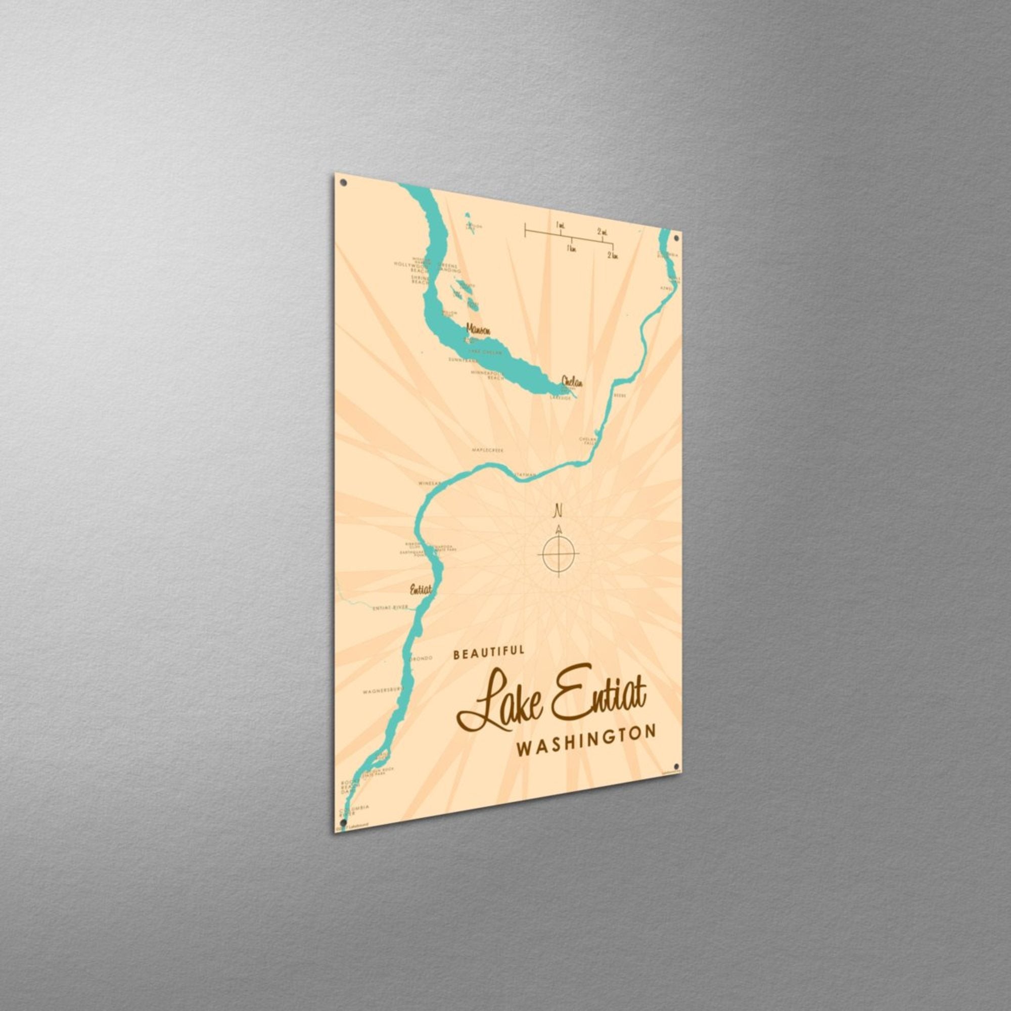 Lake Entiat Washington, Metal Sign Map Art