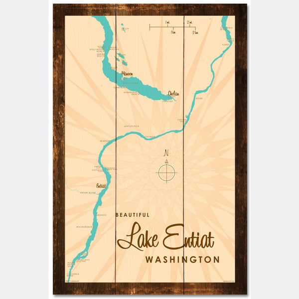 Lake Entiat Washington, Rustic Wood Sign Map Art