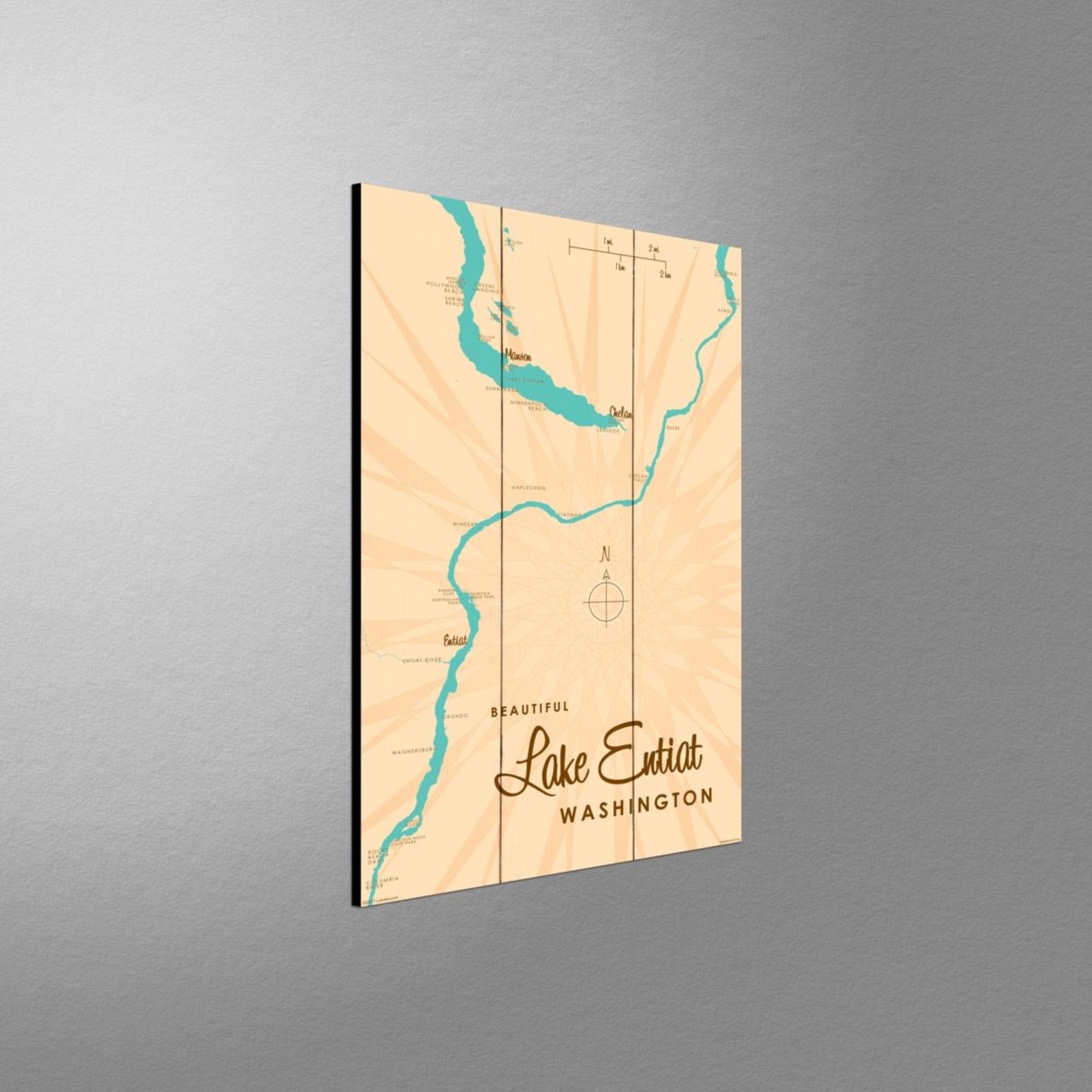 Lake Entiat Washington, Wood Sign Map Art