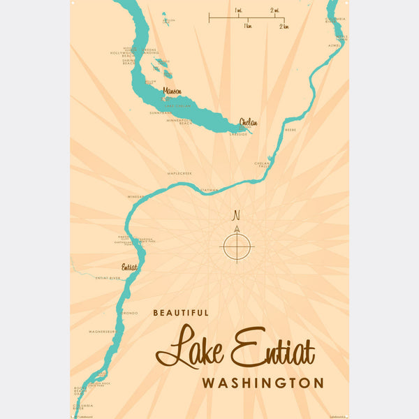 Lake Entiat Washington, Metal Sign Map Art