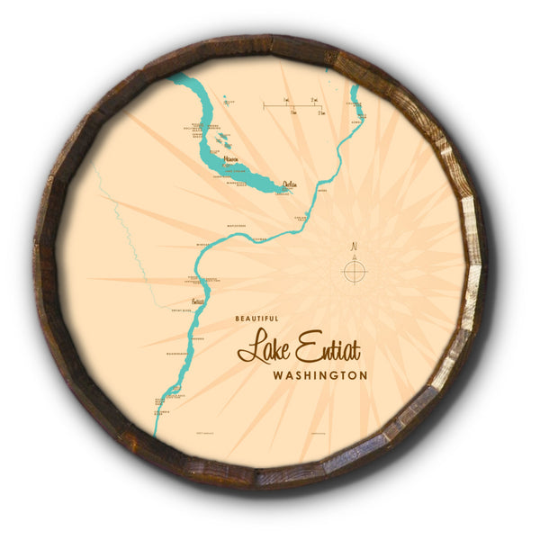 Lake Entiat Washington, Barrel End Map Art