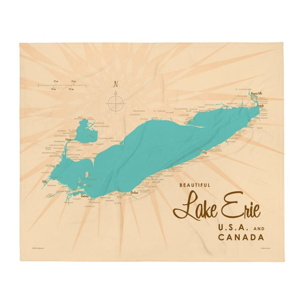 Lake Erie USA Canada Throw Blanket