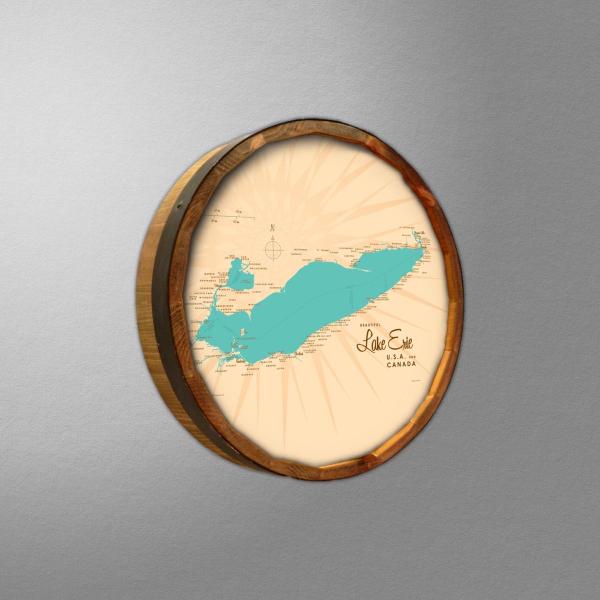 Lake Erie Ohio, Barrel End Map Art