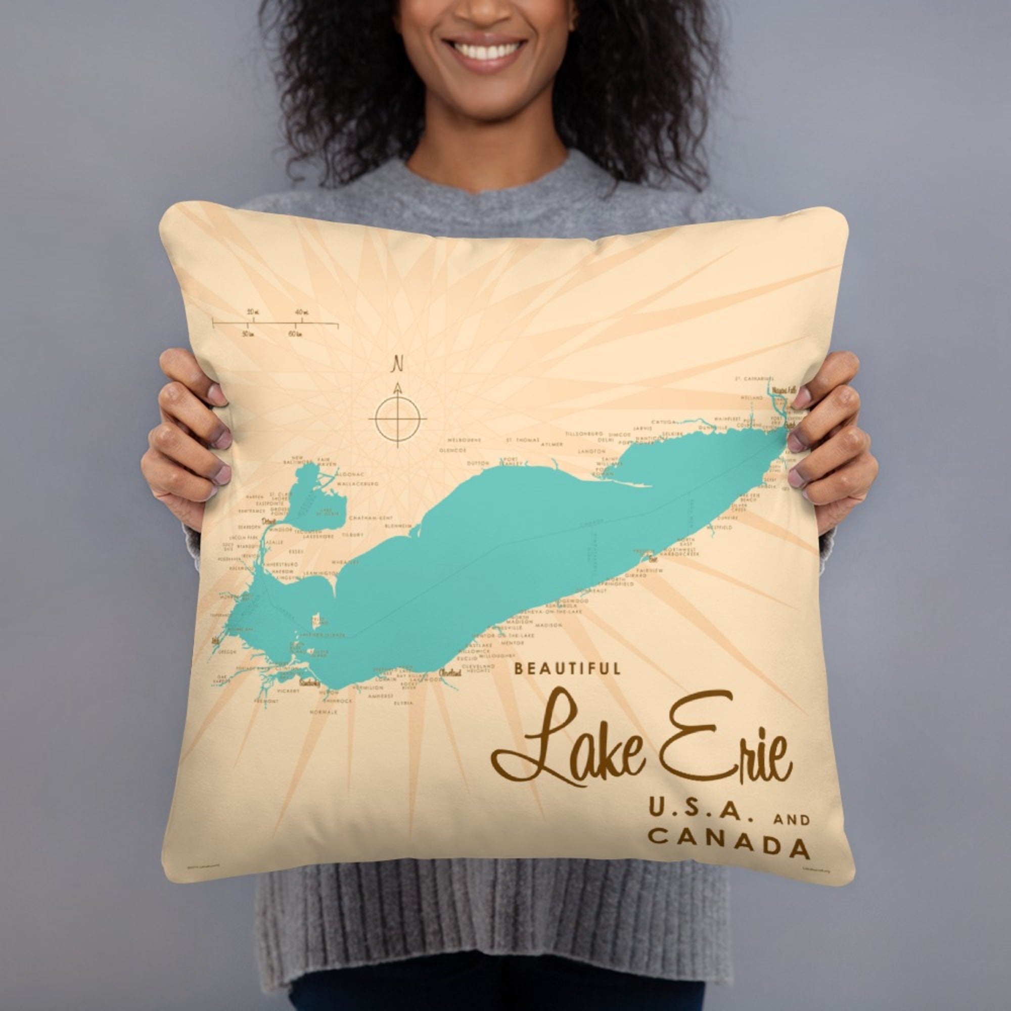 Lake Erie USA Canada Pillow