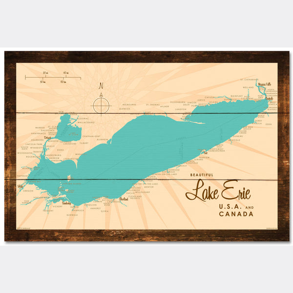 Lake Erie Ohio, Rustic Wood Sign Map Art