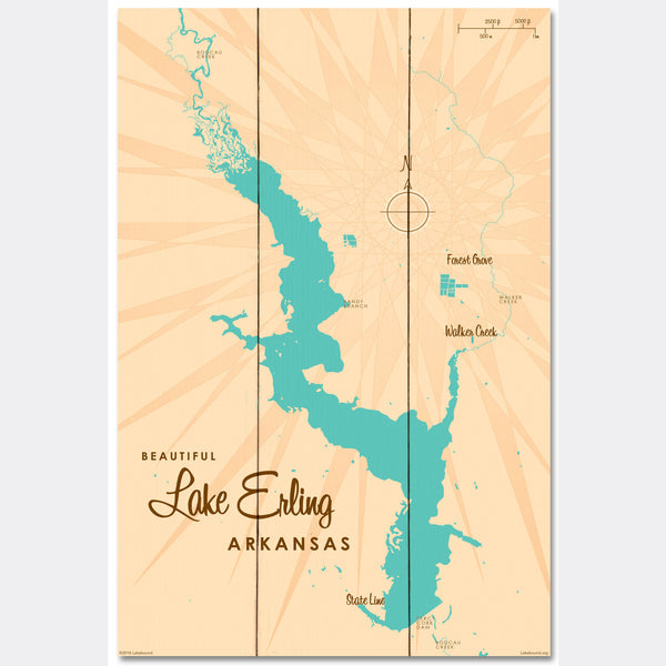 Lake Erling Arkansas, Wood Sign Map Art