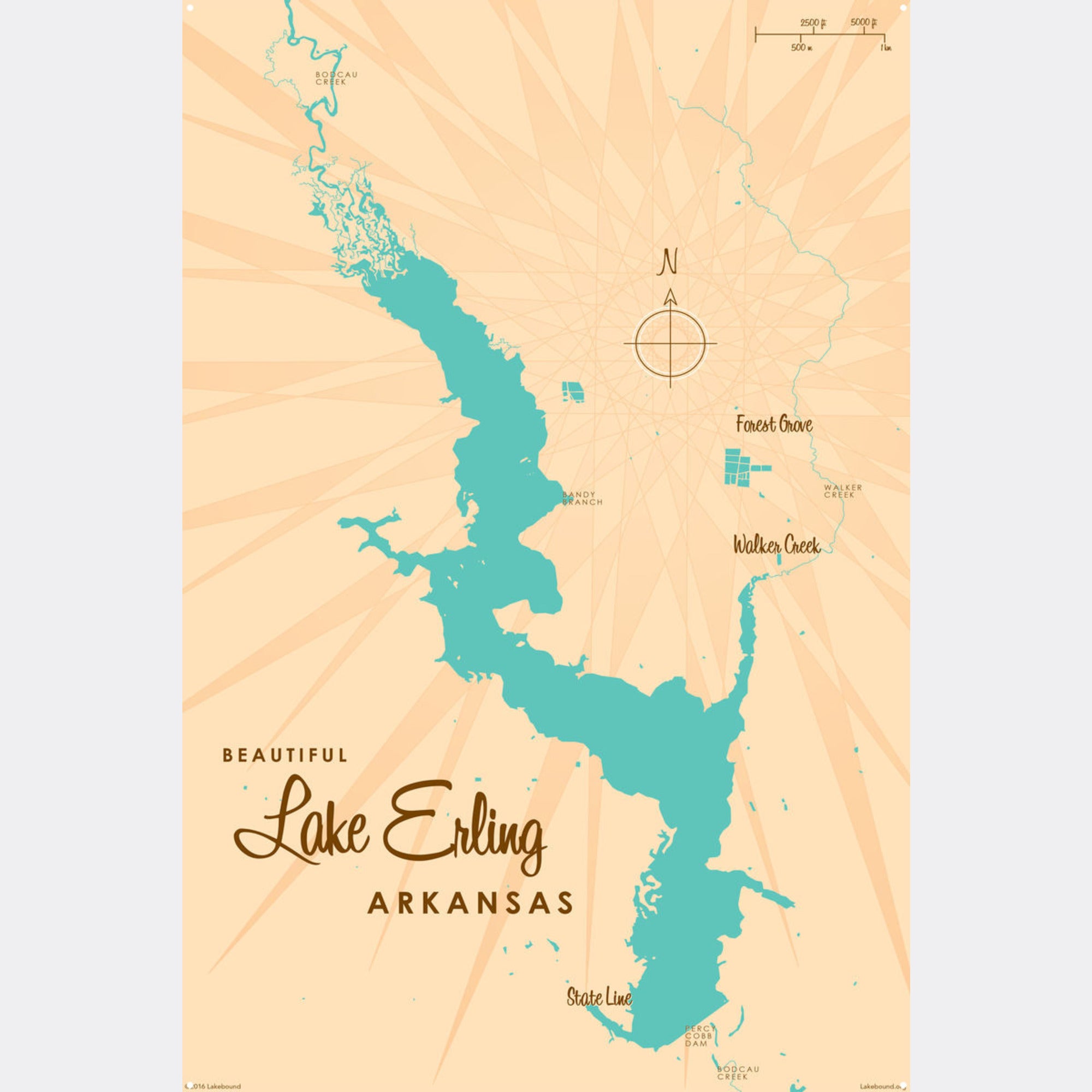 Lake Erling Arkansas, Metal Sign Map Art