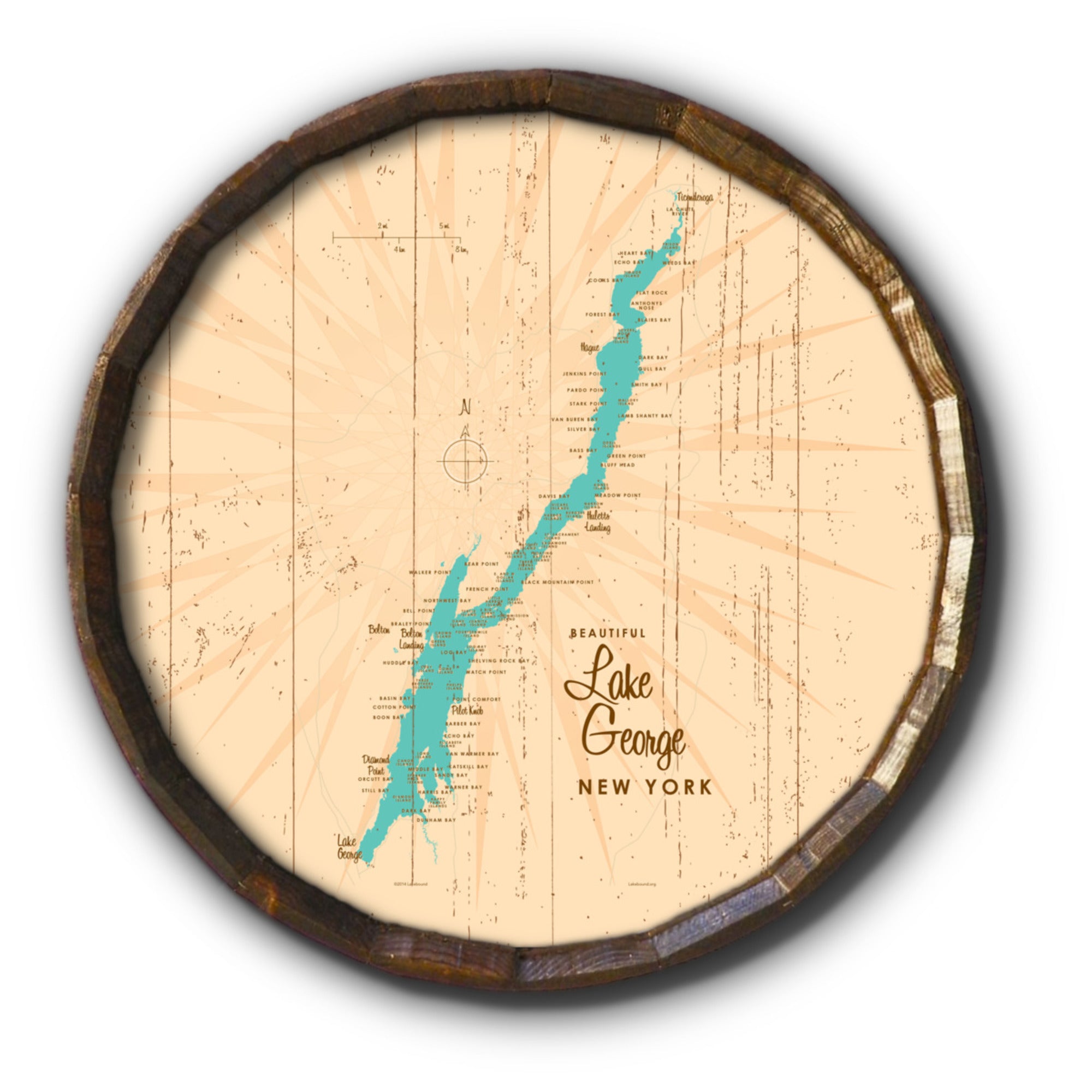 Lake George New York, Rustic Barrel End Map Art