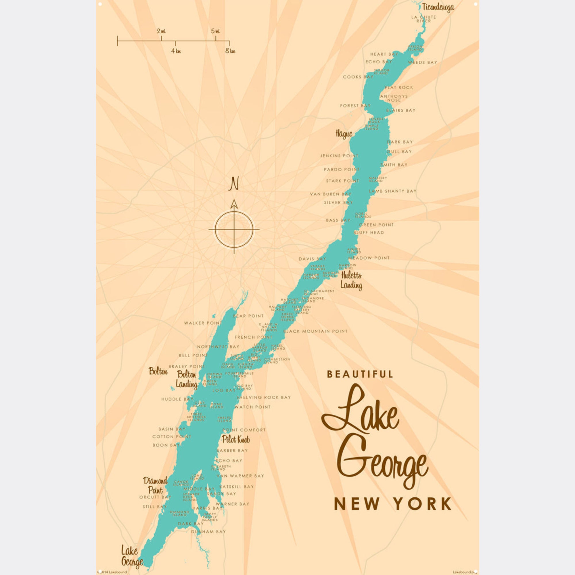 Lake George New York, Metal Sign Map Art