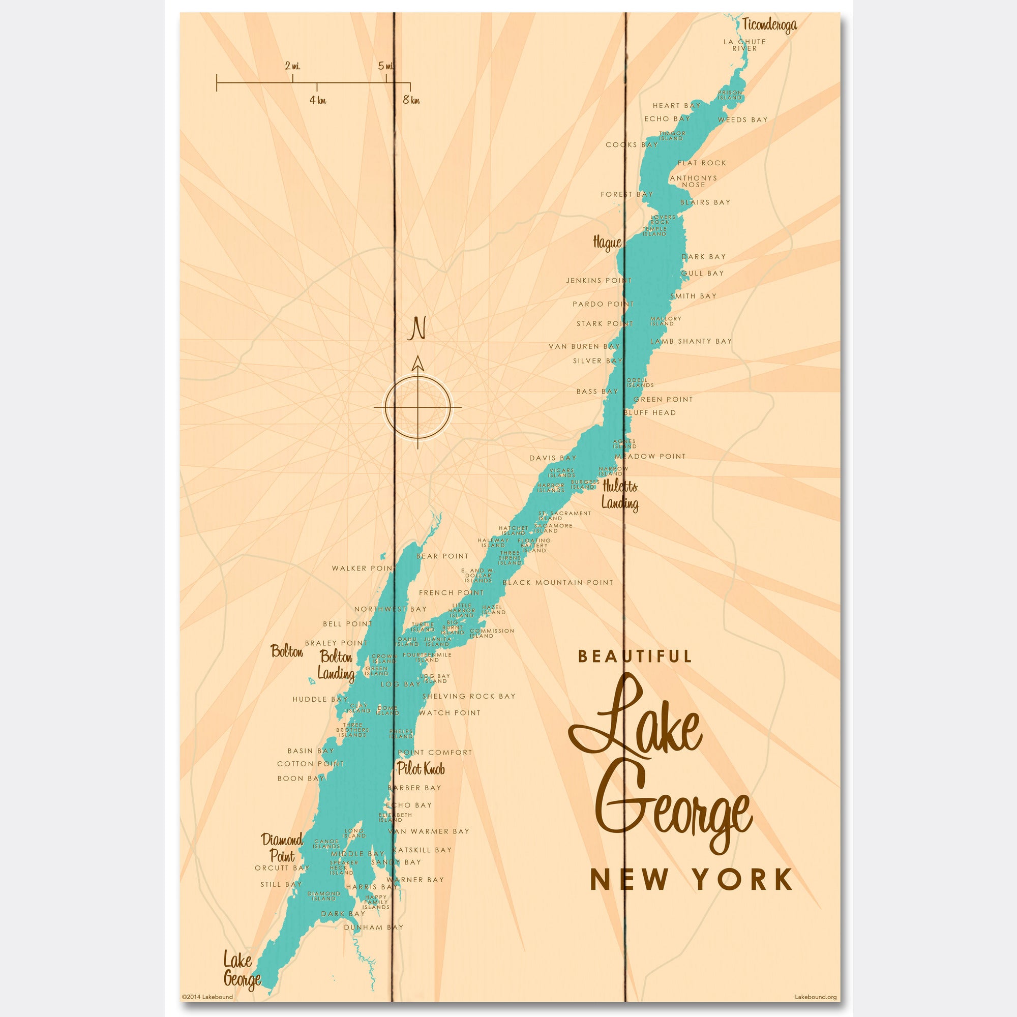 Lake George New York, Wood Sign Map Art