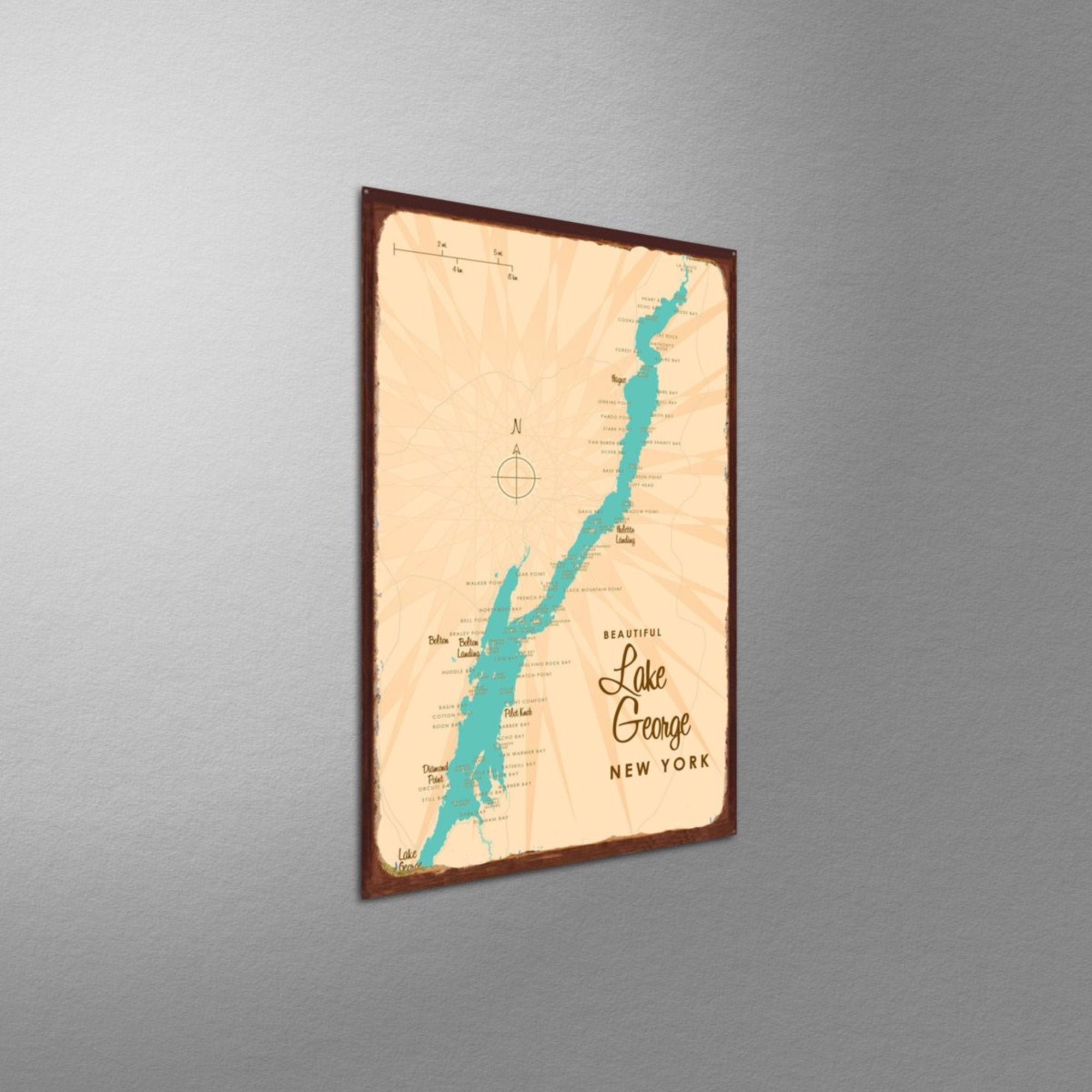 Lake George New York, Rustic Metal Sign Map Art