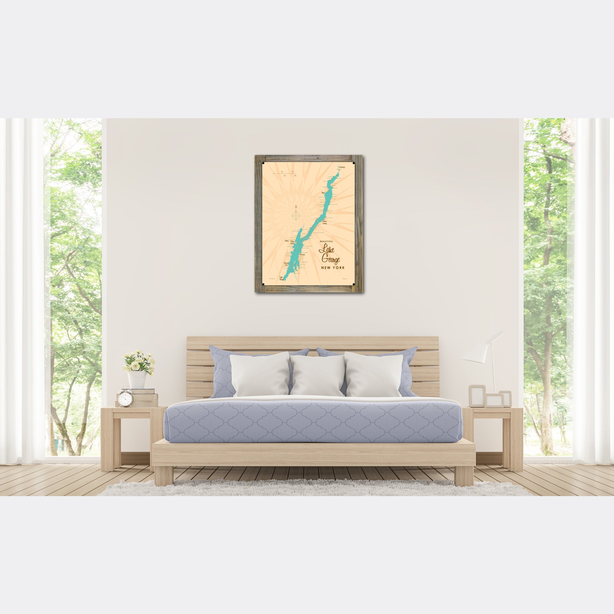 Lake George New York, Wood-Mounted Metal Sign Map Art