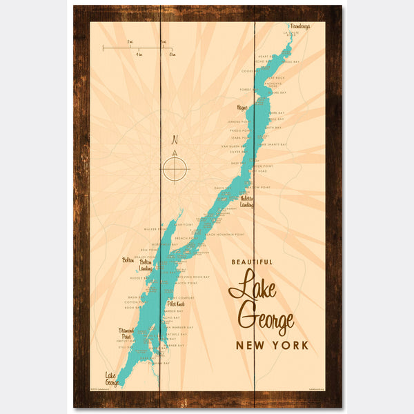 Lake George New York, Rustic Wood Sign Map Art