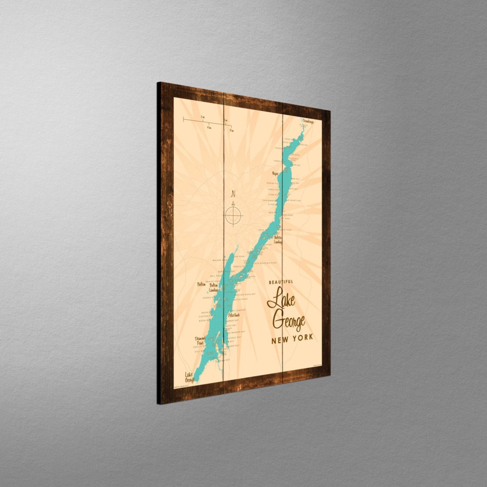 Lake George New York, Rustic Wood Sign Map Art