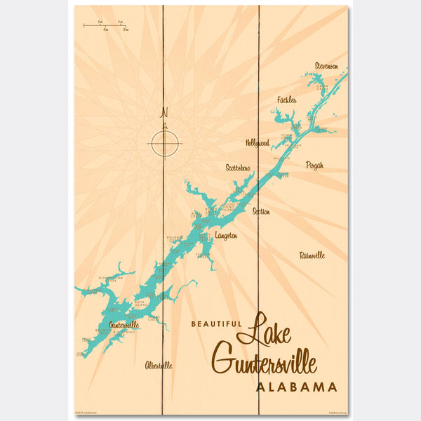 Lake Guntersville Alabama, Wood Sign Map Art